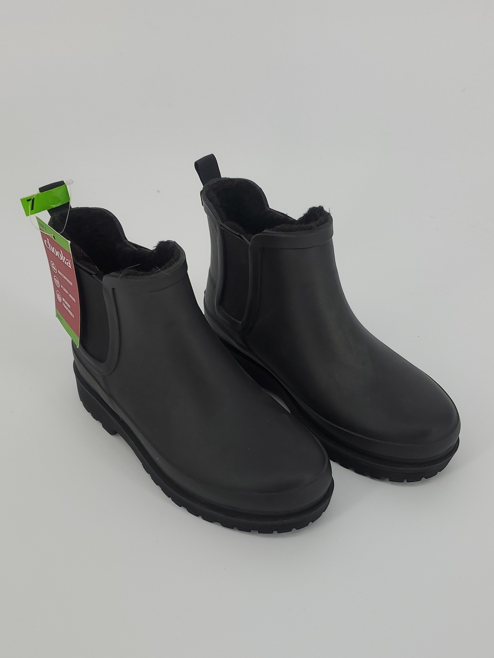 Chooka Black Chelsea Waterproof Rain Boots with Faux-Fur Lining Womens Size 7